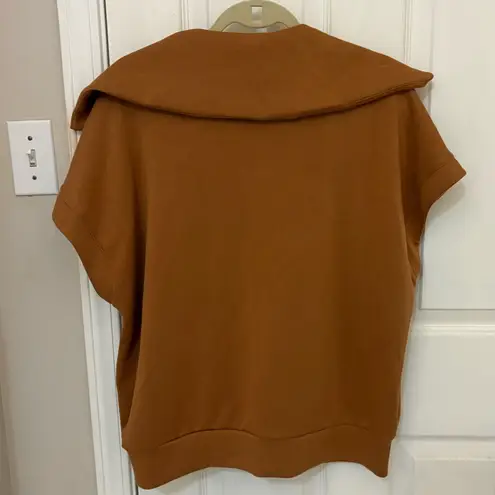 Anrabess Short Sleevr Quarter Zip Sweatshirt Top Brown Size XL