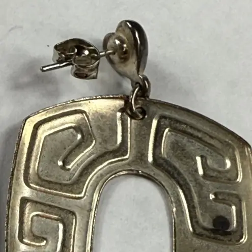 Retro Red and Silver Color Metal Dangle Earrings Pierced Post Aztec Tribal