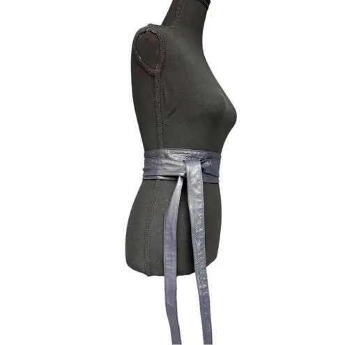 Blue Leather Obi Wrap Belt Wide Tie Waist Snake Embossed Corset Style Wrap Belt