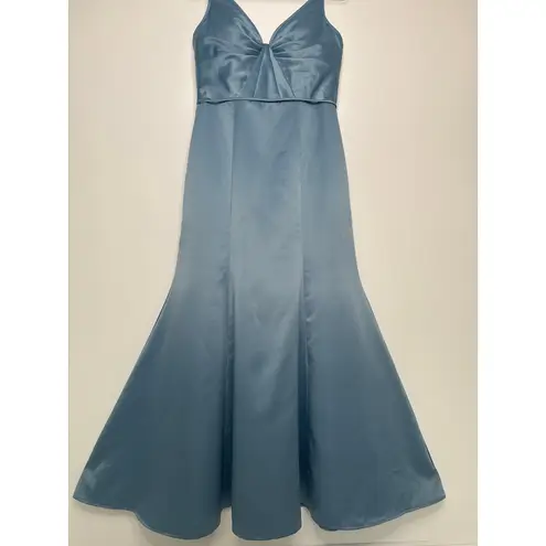 2000s Morilee Madeline Gardner Slate Blue Satin Formal Gown medium