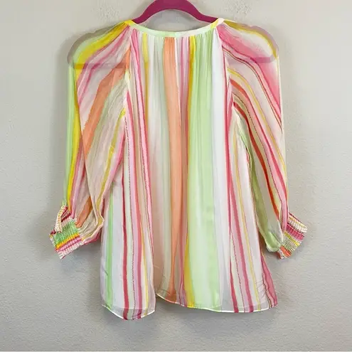 Ramy Brook  Silk Multicolor Striped Tie Neck Popover Top Size S