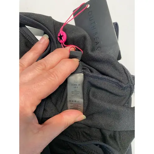 South Beach NWT One Piece Bathing Suit 10 Black Swimwear Vacation V-Neck Tie