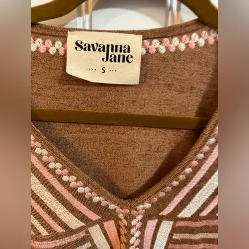 Savanna Jane Brown and Pink Embroidered Aztec Print Top