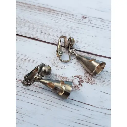 Vintage Clip On Earrings Gold Tone Cone Dangle