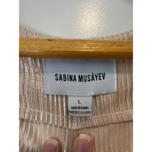 Sabina Musayev Adi Pearl Blush Metallic Pleated Mini Dress Size L Gold Size L