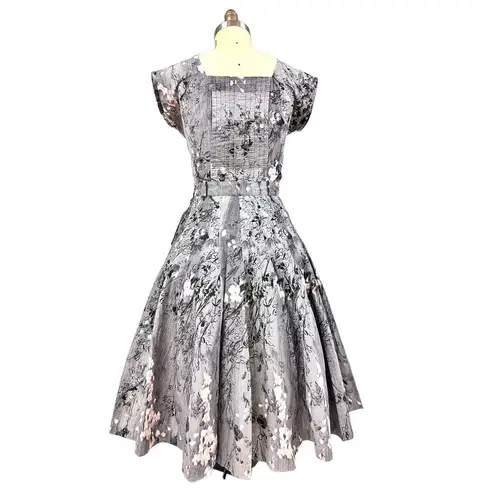 1950s VTG Philmont Sportswear of Miami Grey/Pink Floral Circle Skirt Set M/L Gray Size 12