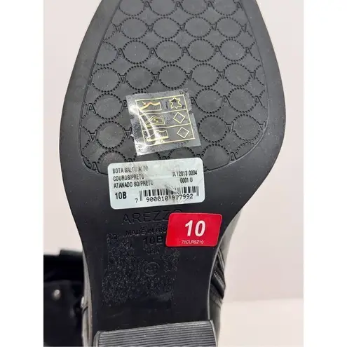 Arezzo Boots Size 10B Black Leather Block Heel Studded Booties Side Zip NEW Black