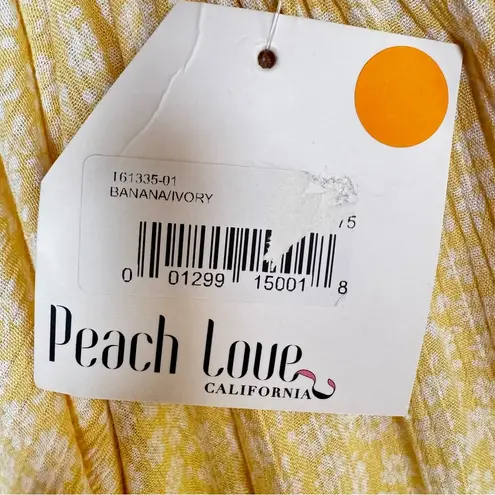 Peach Love California Yellow White Floral Crepe Flutter Sleeve Top Tie Neckline