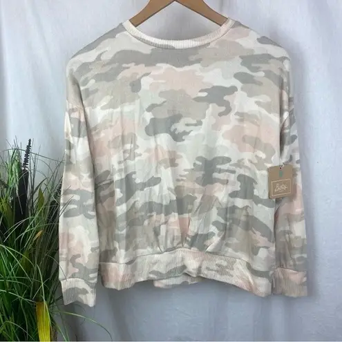 Bixby Nomad Pastel Camouflage Soft Knit Brushed Pleated Sweater L Pink Size L