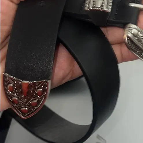 Black Women’s Wester Style Belt with Silver Buckle 38”