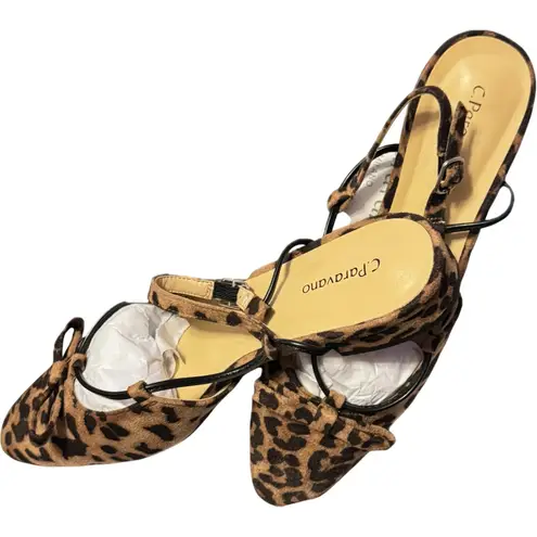 Caparros NWT C.Paravano Leopard Slingback Flats Bowknot Memory Foam Insole 38.5