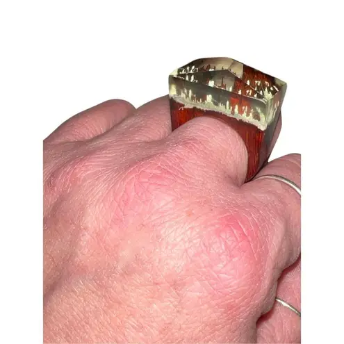 Wood Resin Epoxy Emerald Forrest Statement Ring Brown