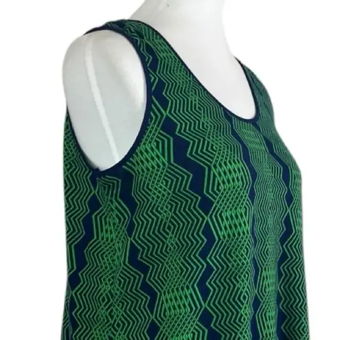 Liz Lange Women’s Sweater Sleeveless Top Chiffon Hem Green Navy Zig Zag Size PM