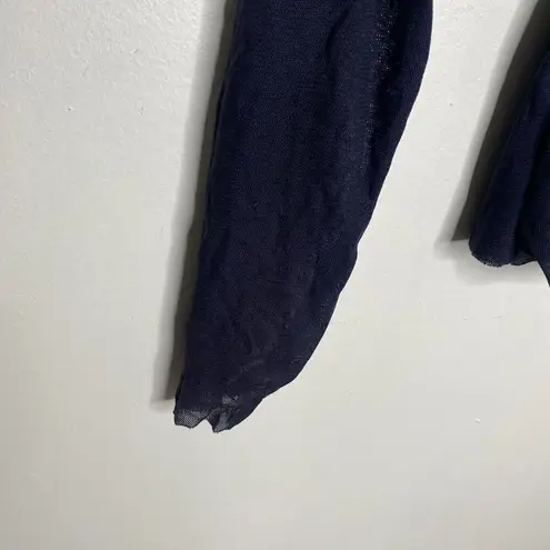 Attention Navy Blue Mesh Long Sleeve Ruched Off Shoulder Top Size Medium