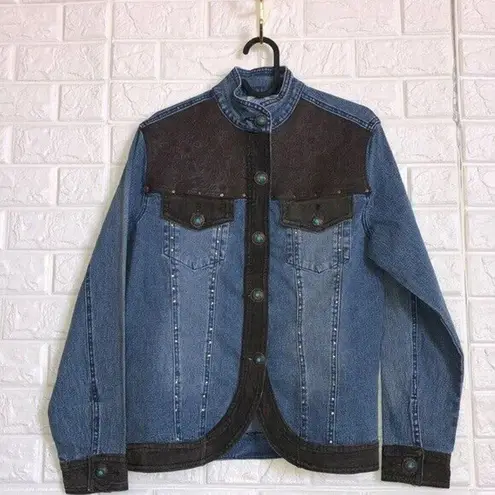 DG2 Diane Goodman turquoise studded western jean Jacket Cowboy Women’s Sz XS