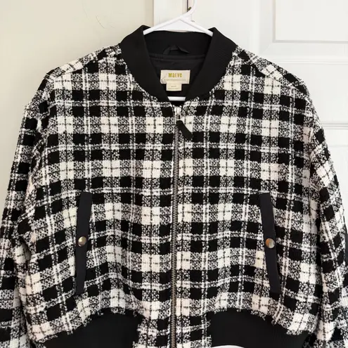 Maeve Anthropologie Plaid Tweed Bomber Jacket M Crop Black White Academia Boho