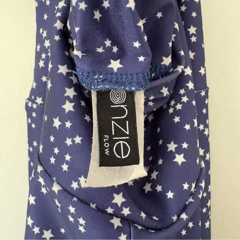 Onzie Star Print Athletic Leggings Blue White Ankle Athleisure Workout Active S
