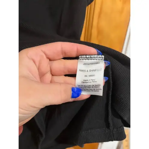 Veronica Beard Jeans Black Ruffle Sleeve V-Neck Pima Cotton Top SZ S