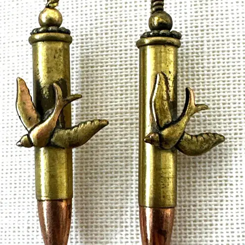 Vintage Bullet Casing Earrings with Swallow Bird Design