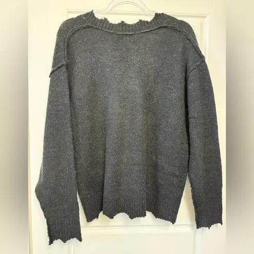Magaschoni Black Burnout V-Neck Sweater Sz M Distressed Hem Witchy Indie Relaxed