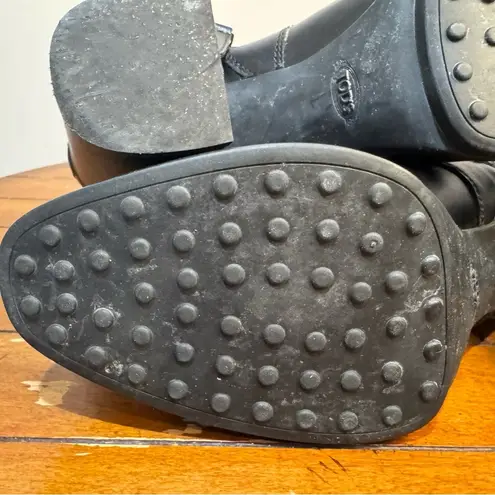 TOD'S Gomma Ankle Leather Boots Black Gold Buckle Sz EU40