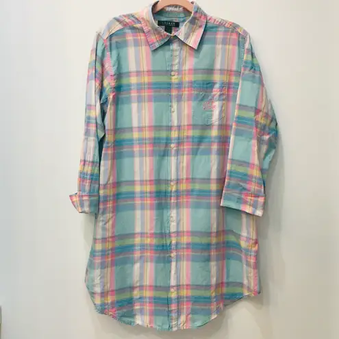 Ralph Lauren Lauren  Notch Collar Plaid Sleep Shirt sz small.