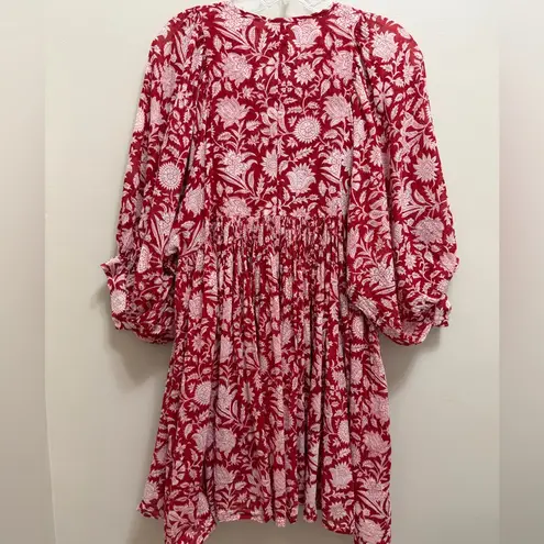 Daughters of India Kyra Mini Dress Balloon Sleeve in Saffron Floral Red Size XS