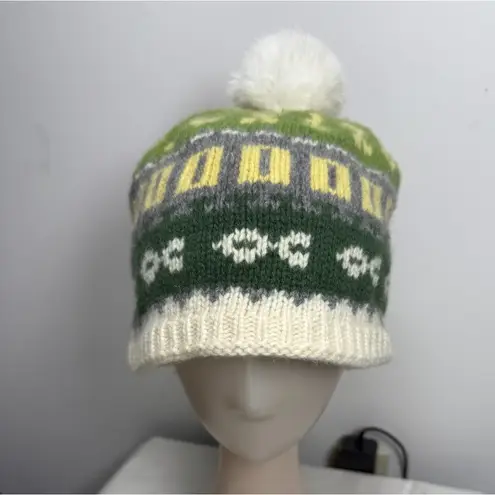 Bula Fair Isle Lambswool Pom Beanie with Fleece Ear Band Green