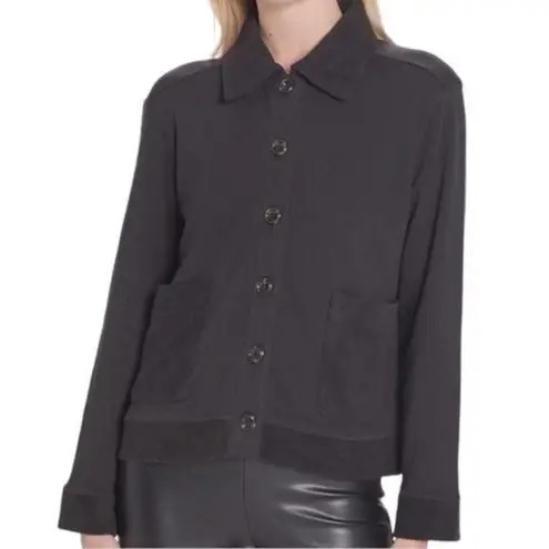 Goldie Women’s Size S Black French Terry Utility Button Up Shirt Jacket