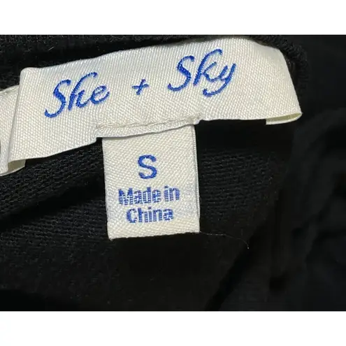 She + Sky Sweater Open Lattice Sleeve Black Tunic S Small Stretch