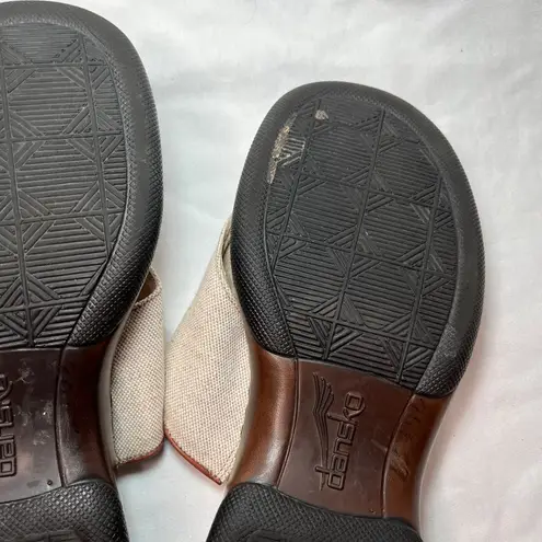 Dansko Khaki Tan Brown Leather And Canvas Thong Toe Slide Sandals 39