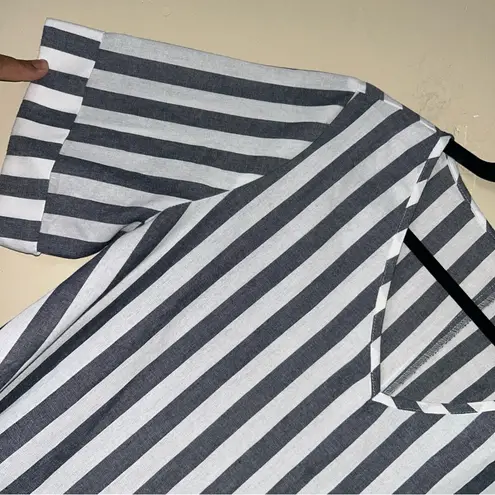 Emery Rose Grey And White Vertical Stripe Short Sleeve Maxi Dress Sz XL Black