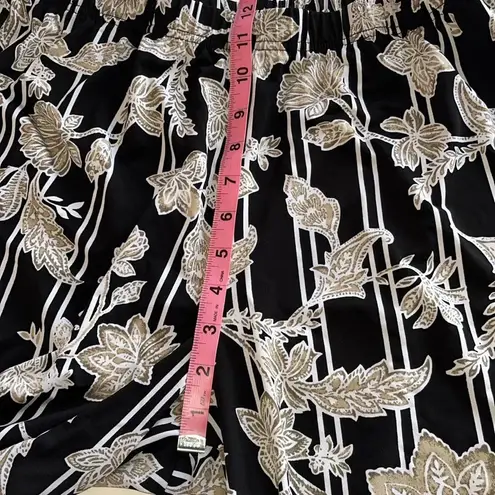 Bob Mackie wearable art black floral pants stretchy waist business casual pants