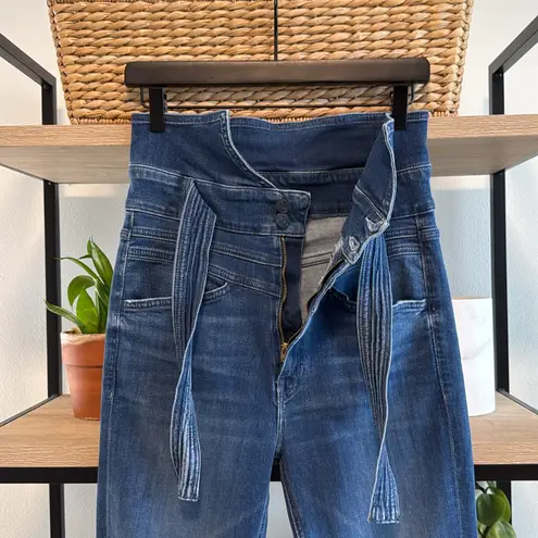 MOTHER The Triple Stack Looker High Rise Denim Blue Jeans Tie Waist, 29