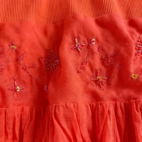 Mlle Gabrielle Dress Orange Maxi 20W Stretch Top Crinkle Finish Beaded New
