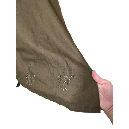 Marla Kim Skirt Womens Size XL Olive Green Wrap Maxi Embroidered Vintage Boho