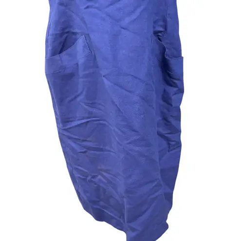 Geary Roark Kamisato Linen Dress Open Back Gold Button Detail Size 14* Blue