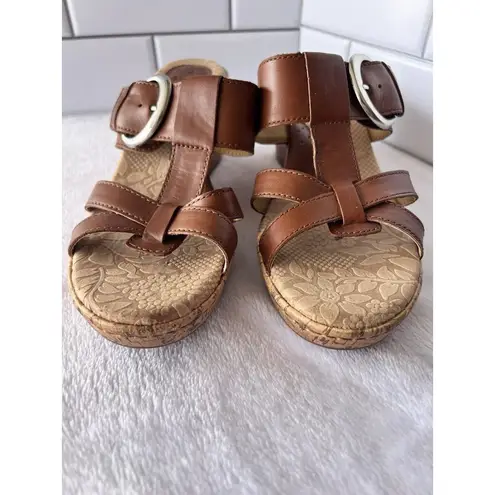 BOC Womens Shoes Apple Wedges Sandals Cork Brown Faux Leather Open Toe 8/39