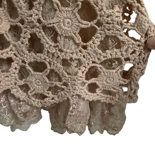 Baby pink BoHo fairycore coquette crochet floral lace tank sweater women’s L Size L