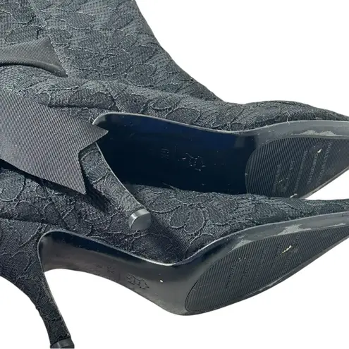 Hollywould Black Lace Overlay Ankle Boots 6.5 – Pointed Toe Bow Tie