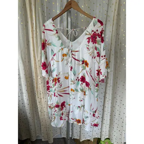 Kori NWT America Floral Flutter Sleeves Tiered Flounced Hem Baby Doll Dress L