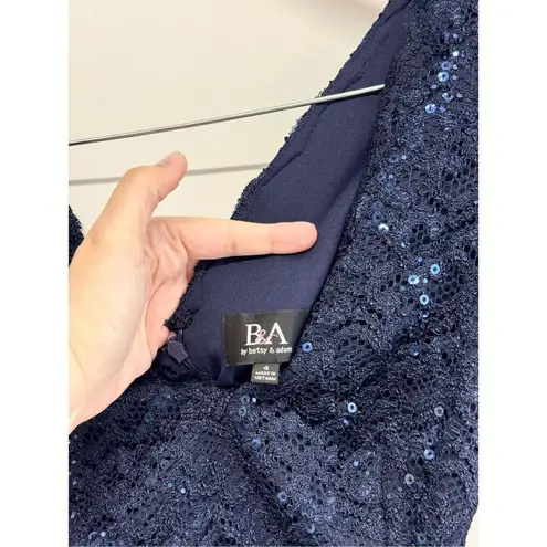 Betsy and Adam Dress Size 4 Blue Maxi Gown Sequined V Neck Short Sleeve NEW