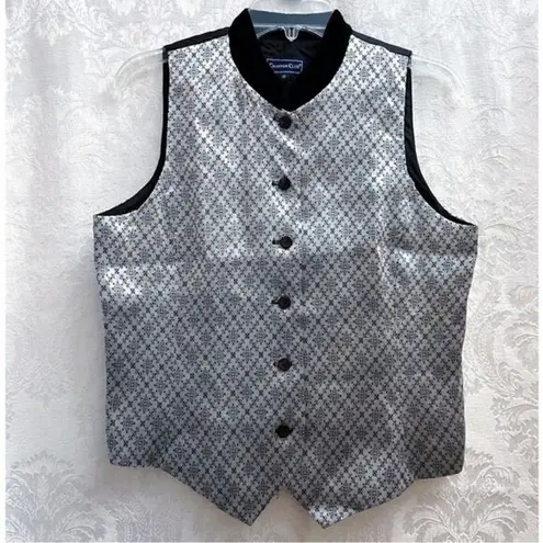 Charter Club  Women’s Vintage Black & Silver Button Up Vest Size 10 Velvet Collar