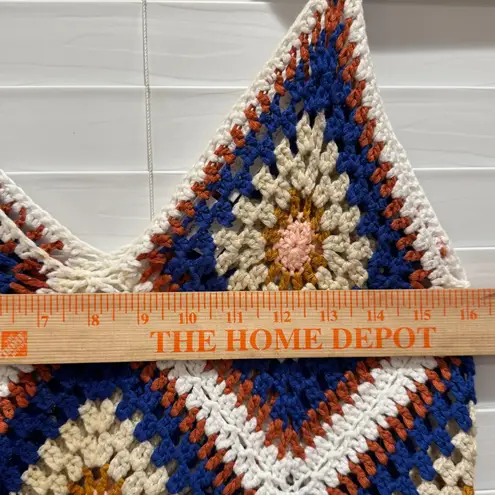 Rebellion Crochet Fringe Tank Top Bohemian Festival Blue Orange Size M FL Gators Auburn