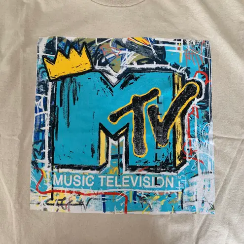 MTV Brand MTV Graffiti Logo Beige Short Sleeve Graphic T-Shirt Large