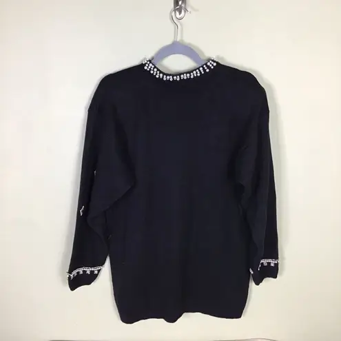 PA International Vintage Women Sweater Med Black Embroidered bedazzled Holiday