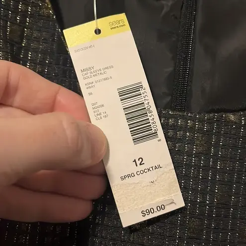 Covington Midi Dress w Cap Sleeve Sheath Metallic Gold Square Evening Women’s 12