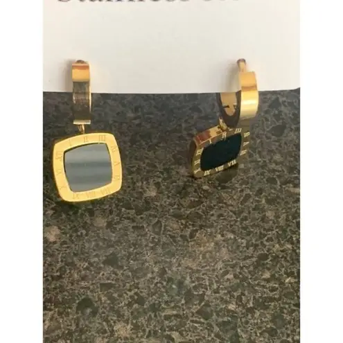 Fashion titanium steel roman numerals geometric square earrings Gold