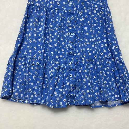 Stradivarius sleeveless shirt dress in blue floral print Sz Small Boho Ruffles