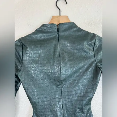 Naked Wardrobe Crocodile Collection Faux Leather Long Sleeve Bodysuit Green XS